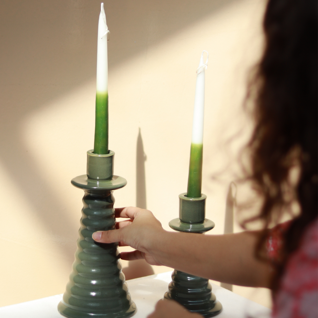 Muun Home Sage Coil Gift Box - Two Ombre Candles + Two Candle holders (Unpacked)