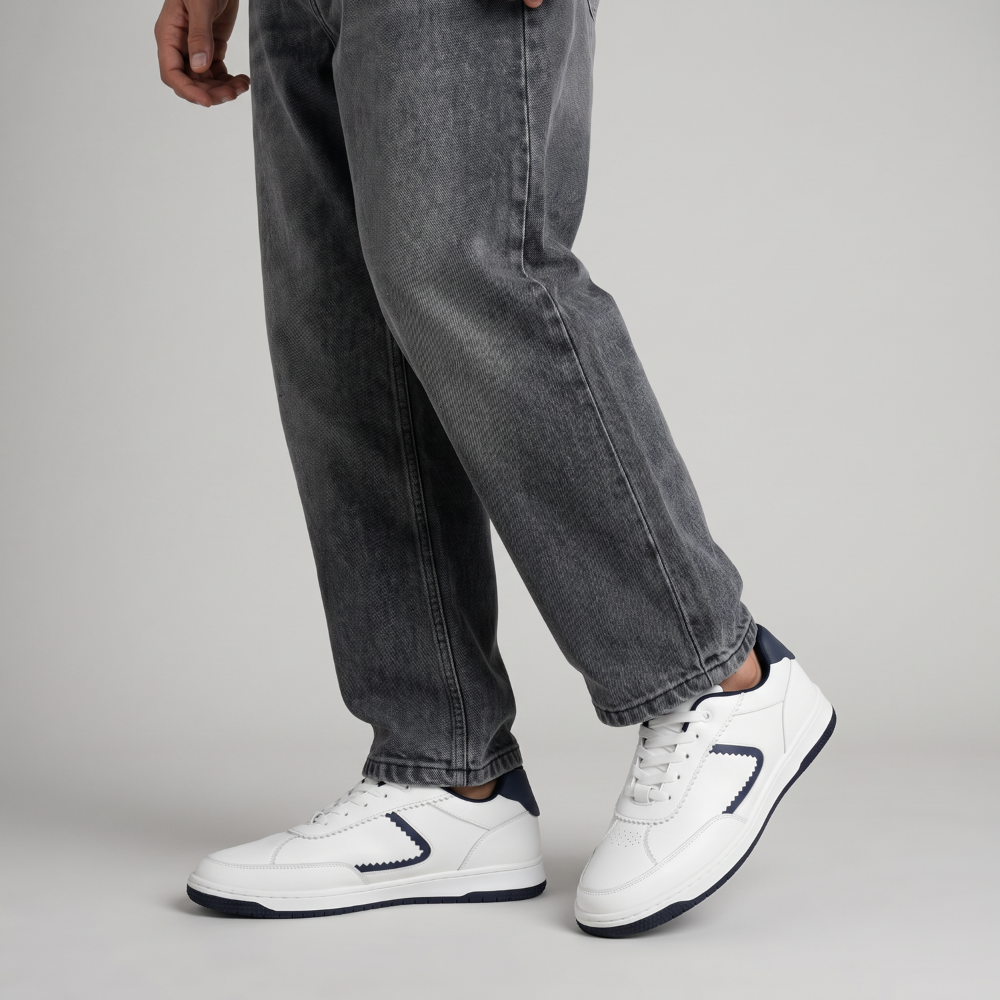 Flaire-Blue Textured Lace-Up Sneakers