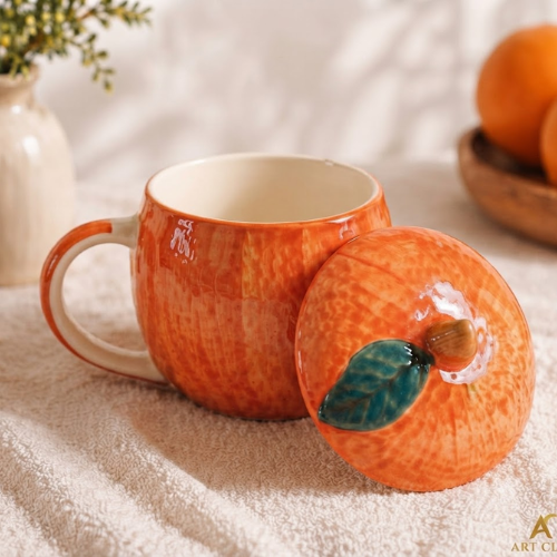 Eclat Citrouille – Pumpkin Ceramic Mug with Lid