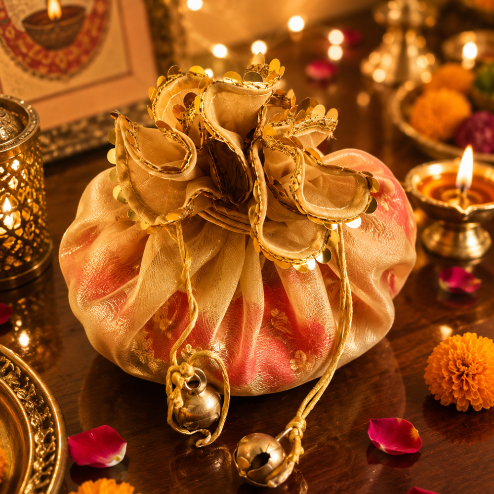 Gulabi Utsav Golden Potli Gift Set | Pink Festive Toran