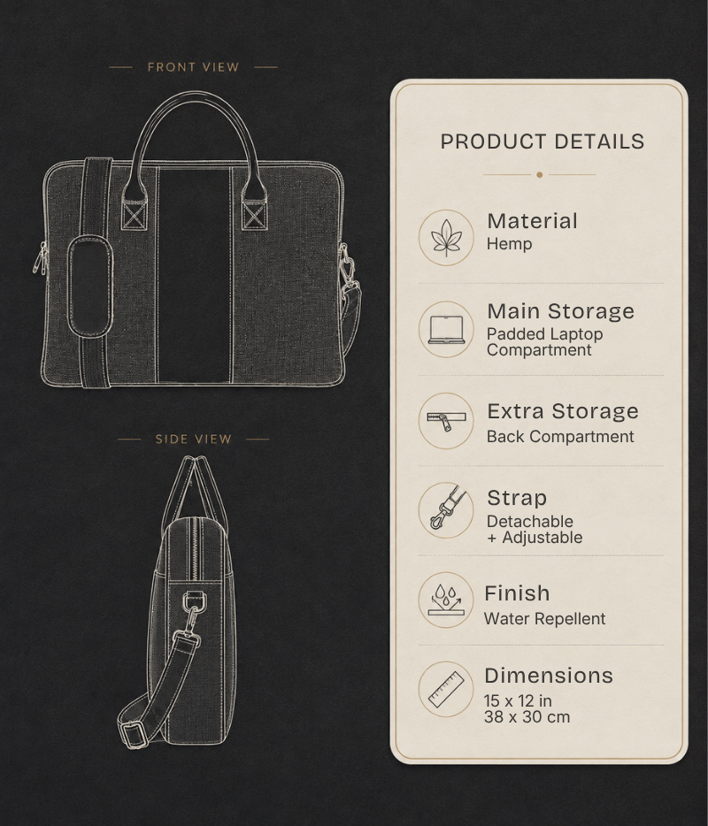 The Label GAIA Hemp and PU Slim Laptop Bag