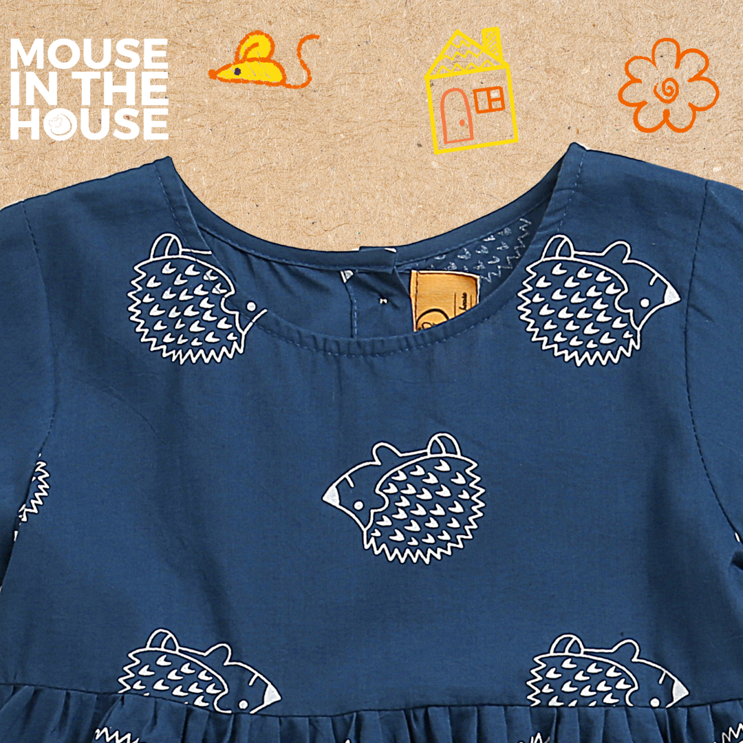 Mouse In The House A Spiky Porcupine - Cotton Dress (Blue)