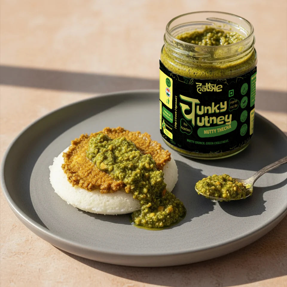 HATTKE Chunky Chutney - Nutty Thecha 175gm, Maharashtrian Style Spicy Peanut Garlic Green Chilli Paste Chutney/Thecha, Mirchi Kharda, All Natural, No preservatives