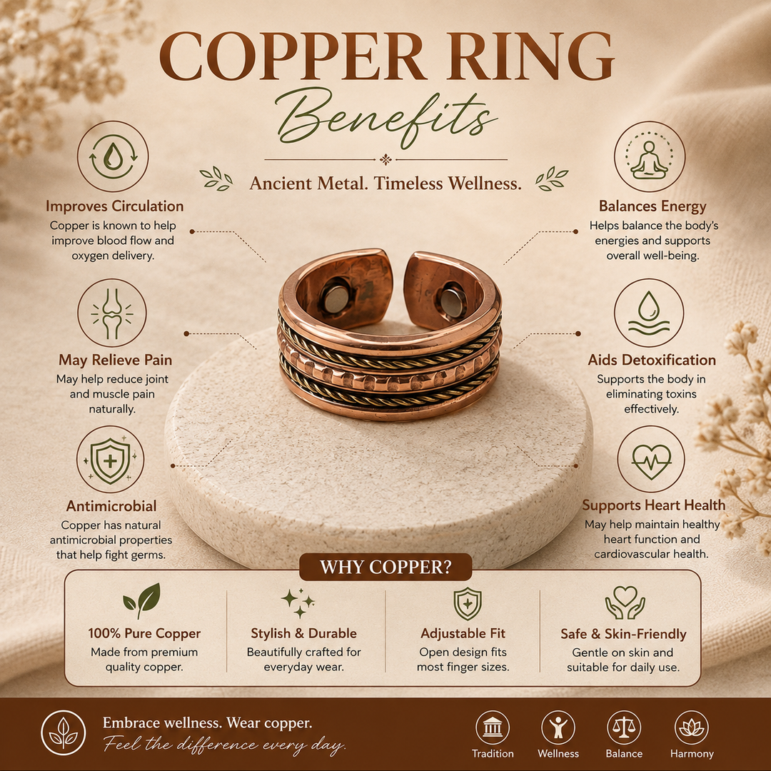 Bamboology Trends Adjustable Copper Magnetic Elite Ring for Men & Women | Pure Copper Ring with Magnets | Ayurvedic Wellness Ring