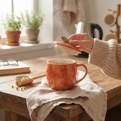 Eclat Citrouille – Pumpkin Ceramic Mug with Lid