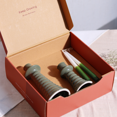 Muun Home Sage Coil Gift Box - Two Ombre Candles + Two Candle holders (Unpacked)