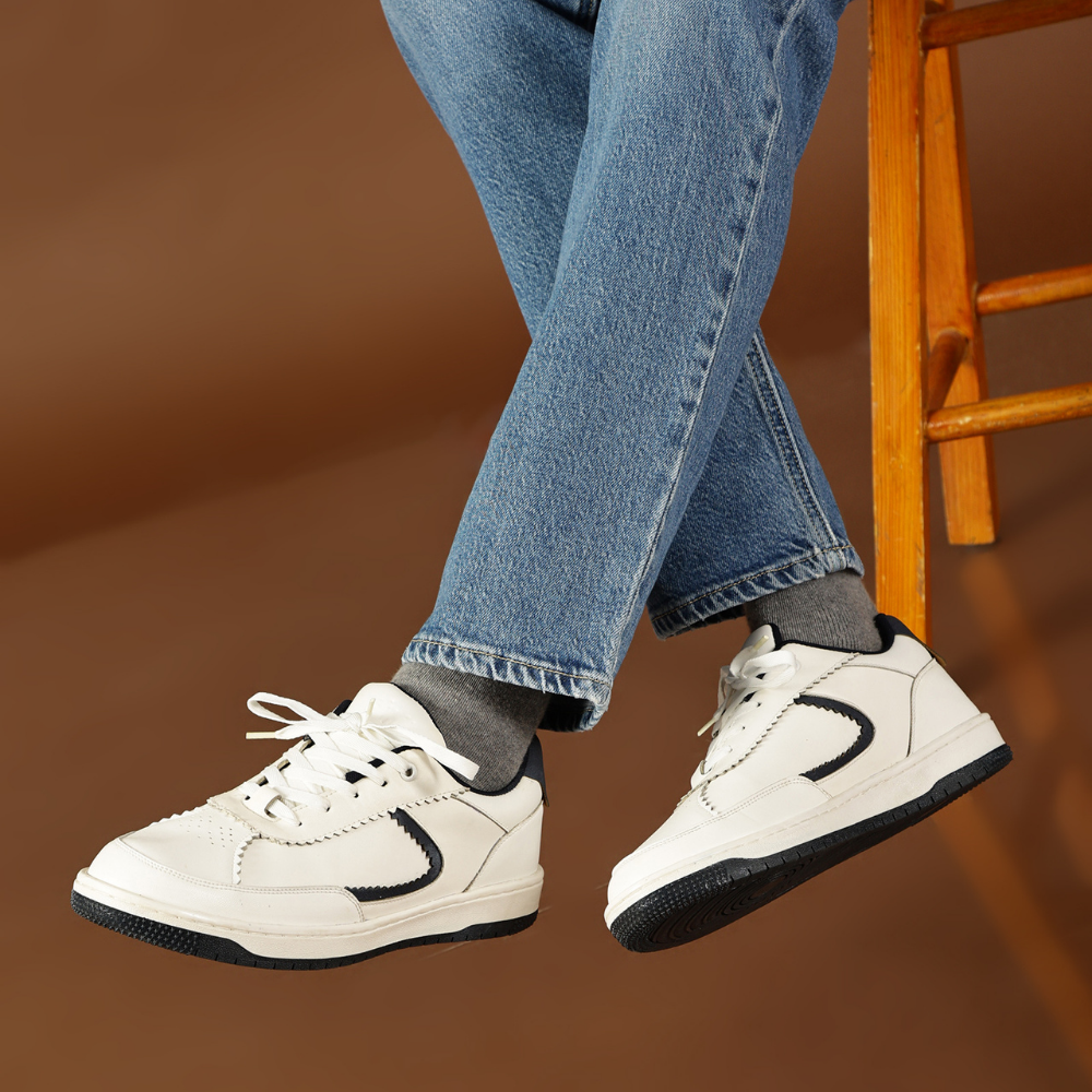 Flaire-Blue Textured Lace-Up Sneakers