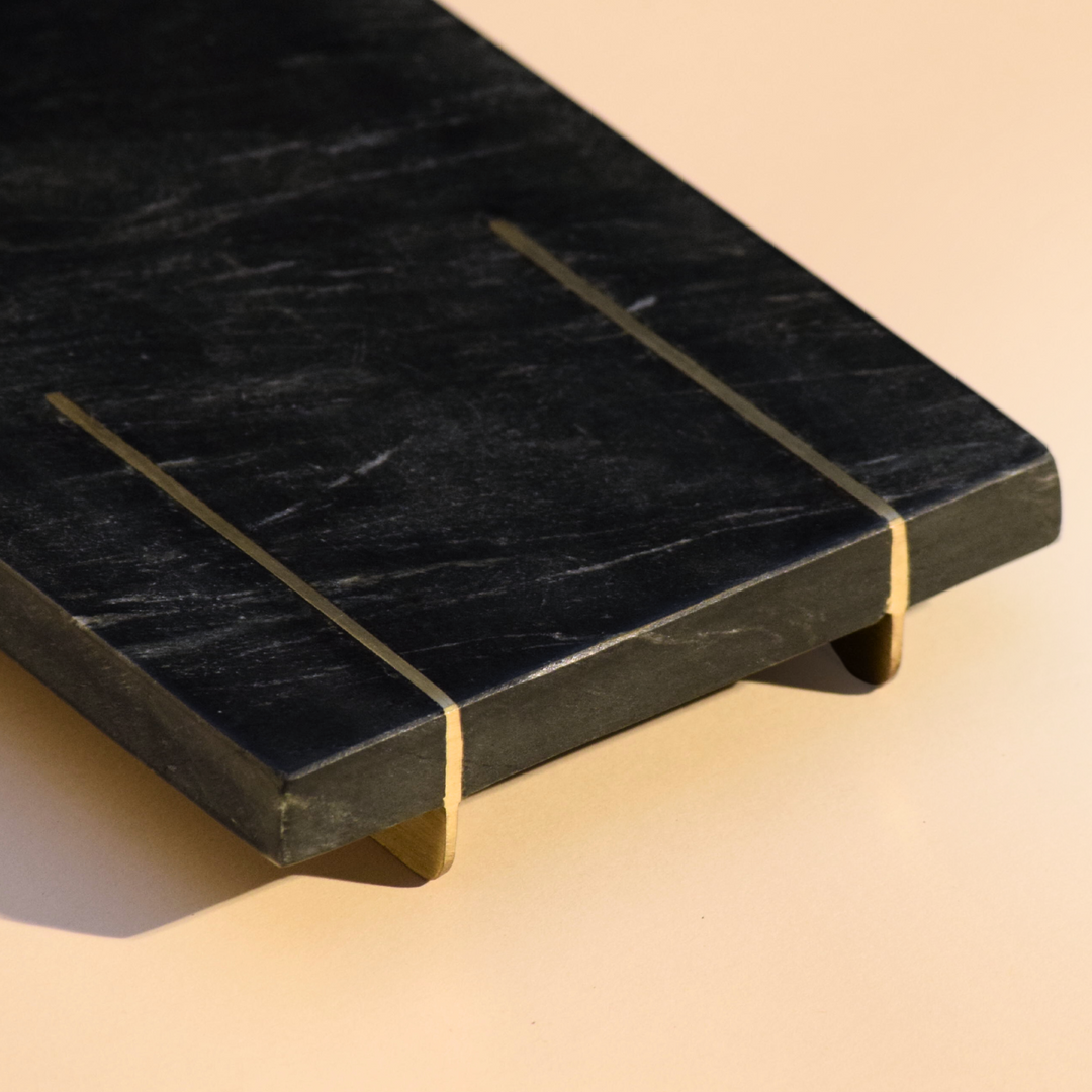 Muun Home Marble Tray With Gold Base