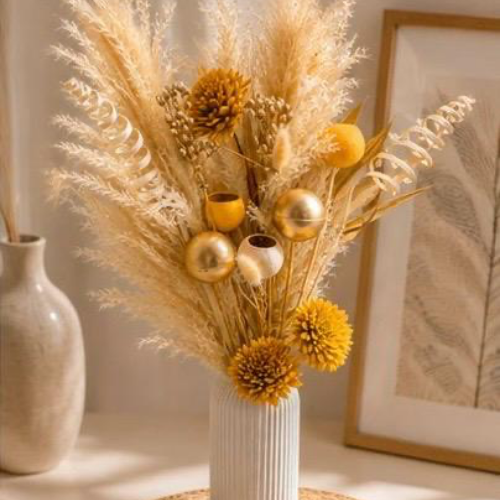 Prairie Doree – Pampas and Yellow Dried Flower Arrangement