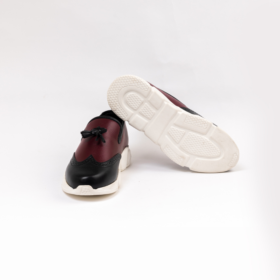 Monkstory Chunky Dual Colour Tassel Sneakers - Burgundy/Black