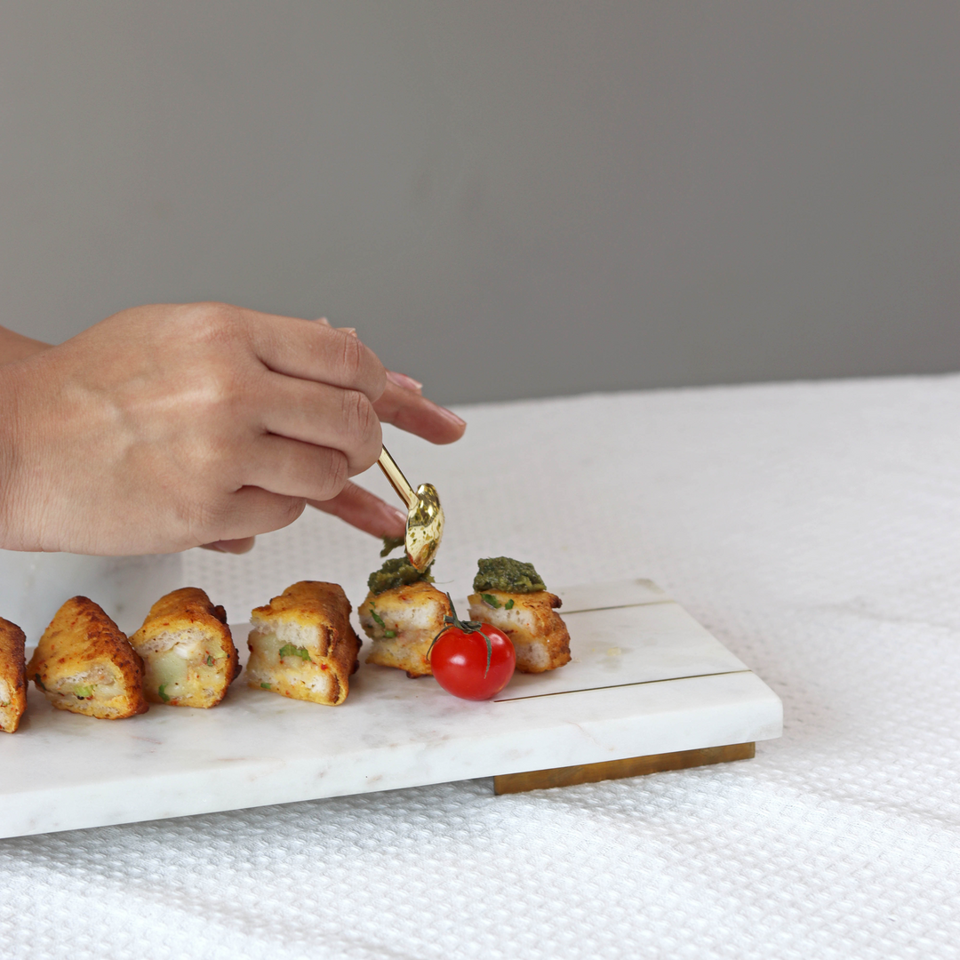 Muun Home Marble Tray With Gold Base