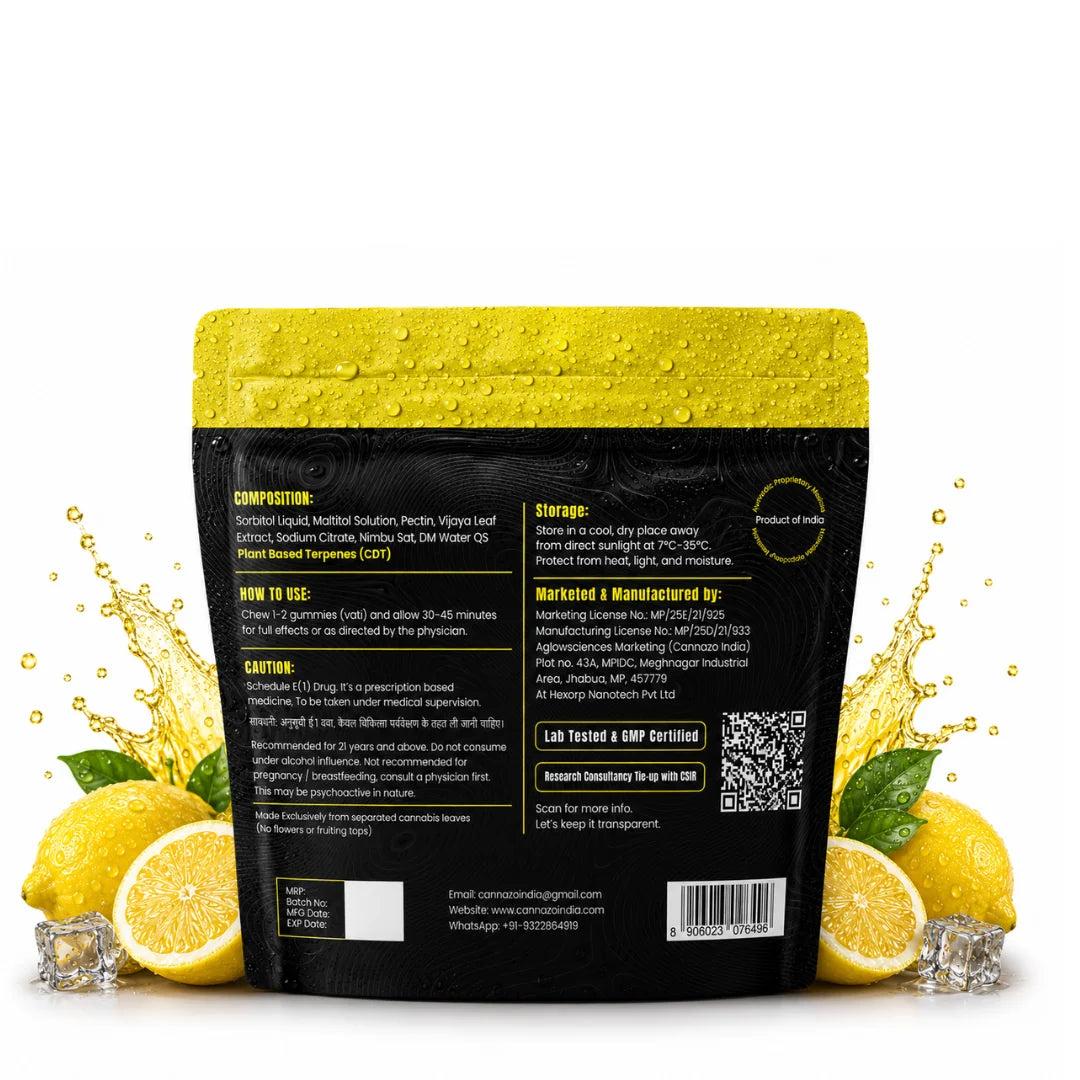 CannazoIndia Uplift Gummies -CBD DOMINANT | 500mg Citrus/Sour Lemon Vatis | 200mg Active Cannabinoids | Strong Support for Focus, Relaxation & Better Mood