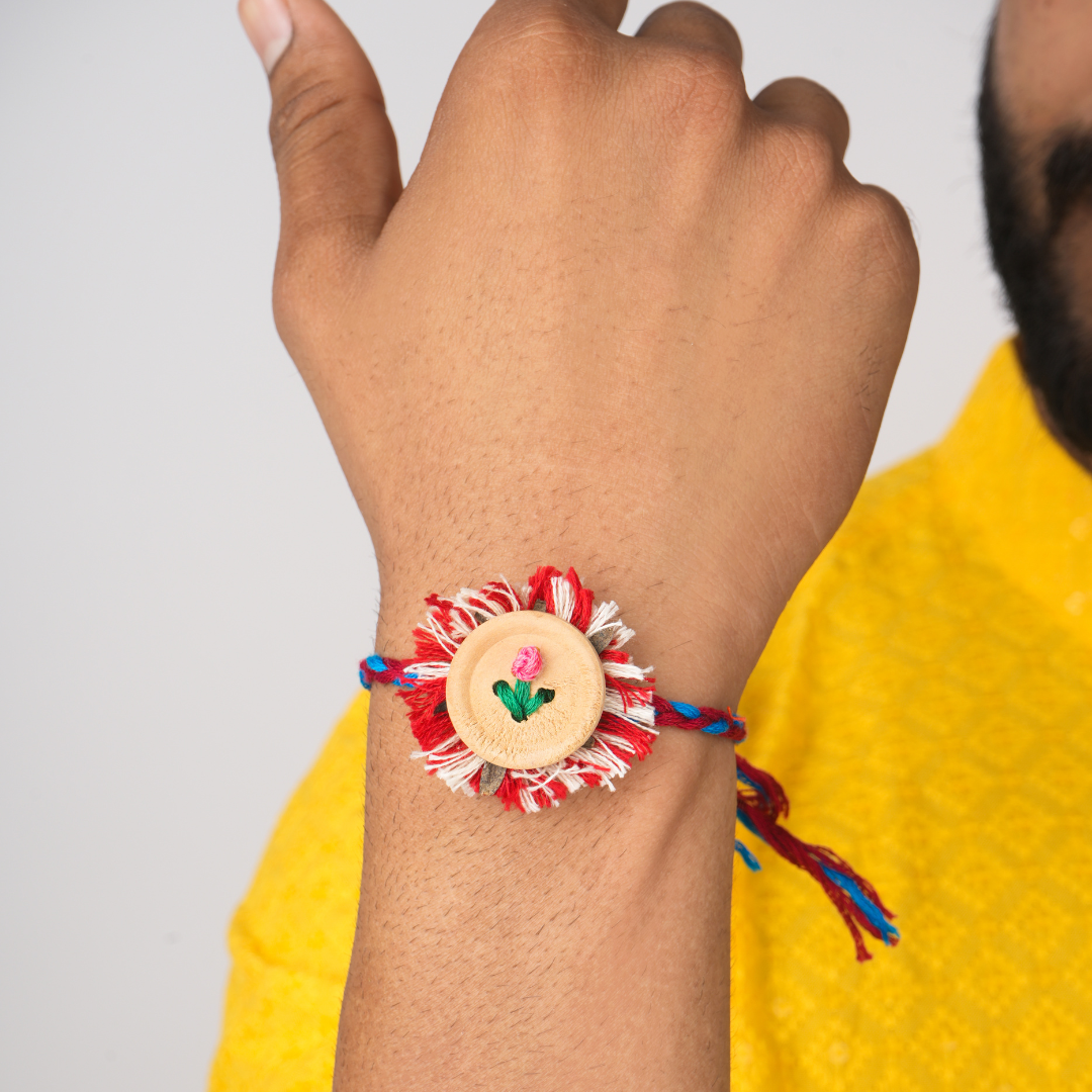 Ecokari Plantable Rakhi with Embroidered Floral Motif