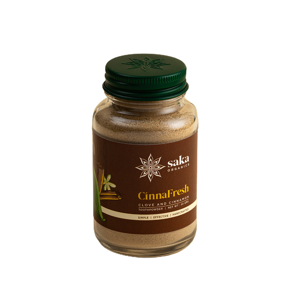 Saka Organics - CinnaFresh | Handmade Clove and Cinnamon Toothpowder | Natural Oral Care (50gms)