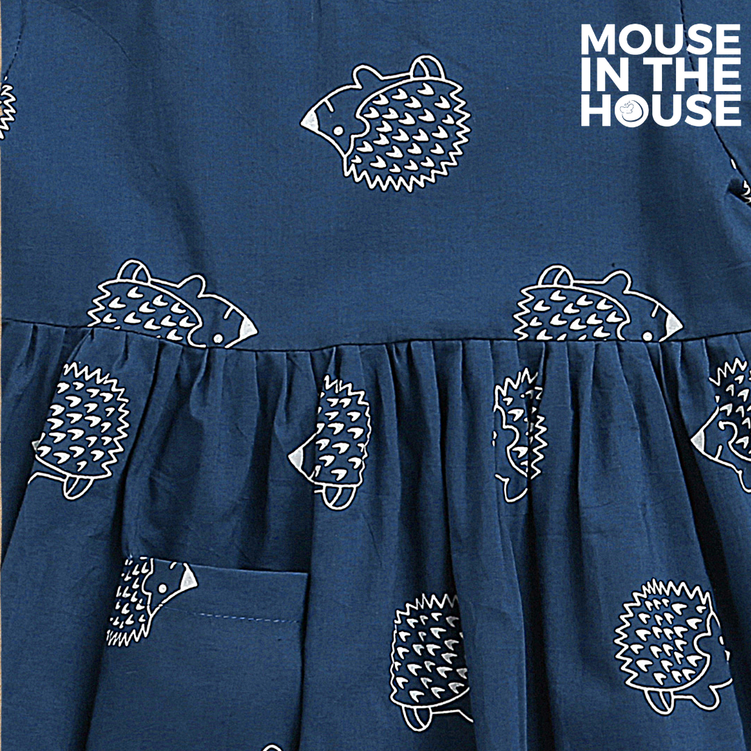 Mouse In The House A Spiky Porcupine - Cotton Dress (Blue)