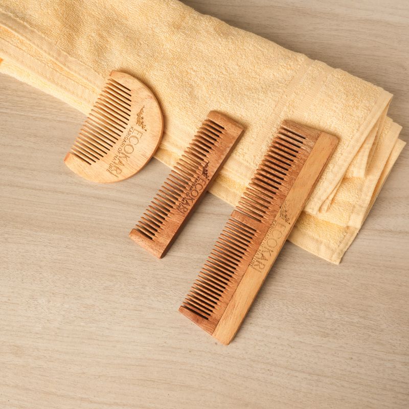 Ecokari Natural Neem Wooden Combs Set (3 pcs)