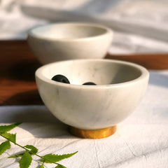 Muun Home White Marble Bowl with Gold Base