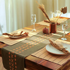 Pravaah Block printed table runner - Kaincha | pure hemp