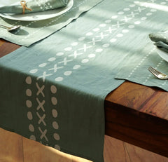 Pravaah Mint green table runner - meethu | block printed | pure hemp