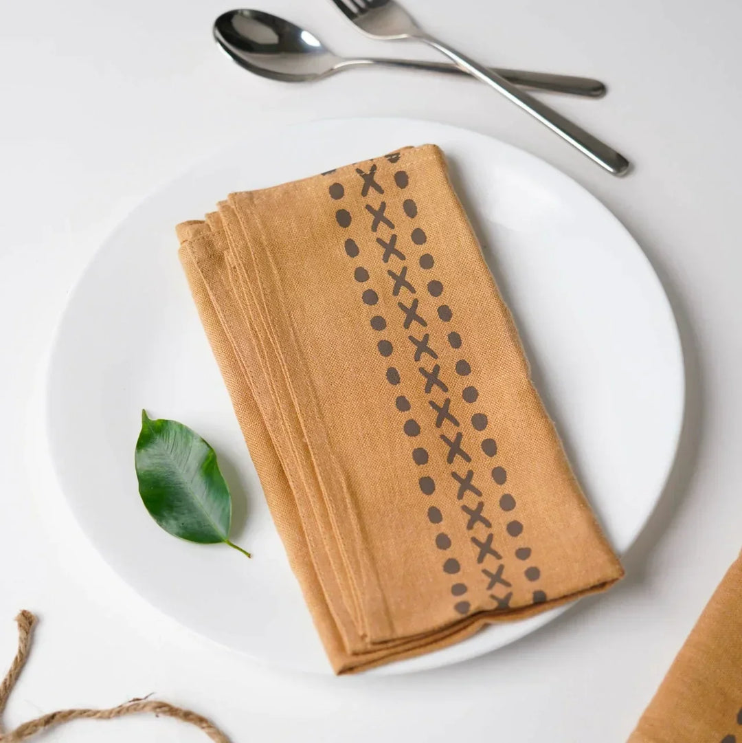 Pravaah Kaincha Napkins | Set of 2/4/6 | Block-print Hemp