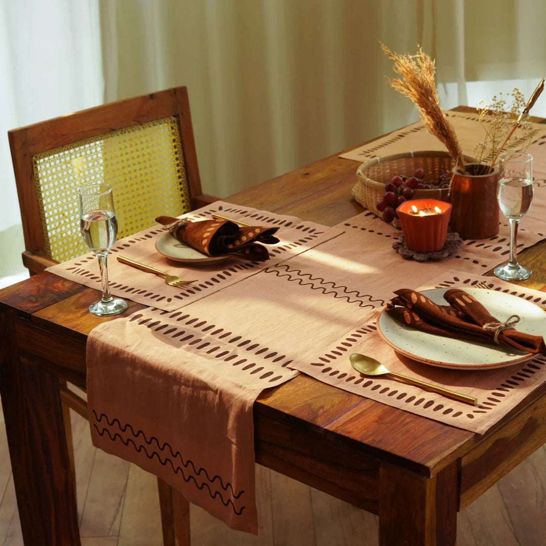 Pravaah Nantara table runner | block printed | pure hemp