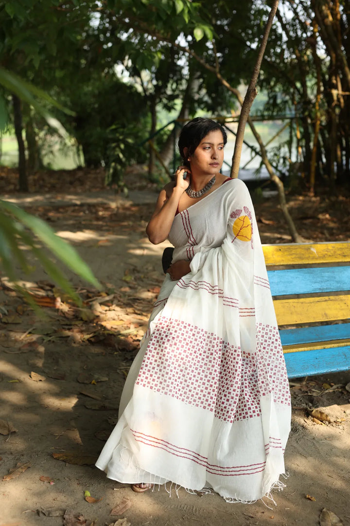 Sunlit Ginkgo Handloom Organic Cotton Saree