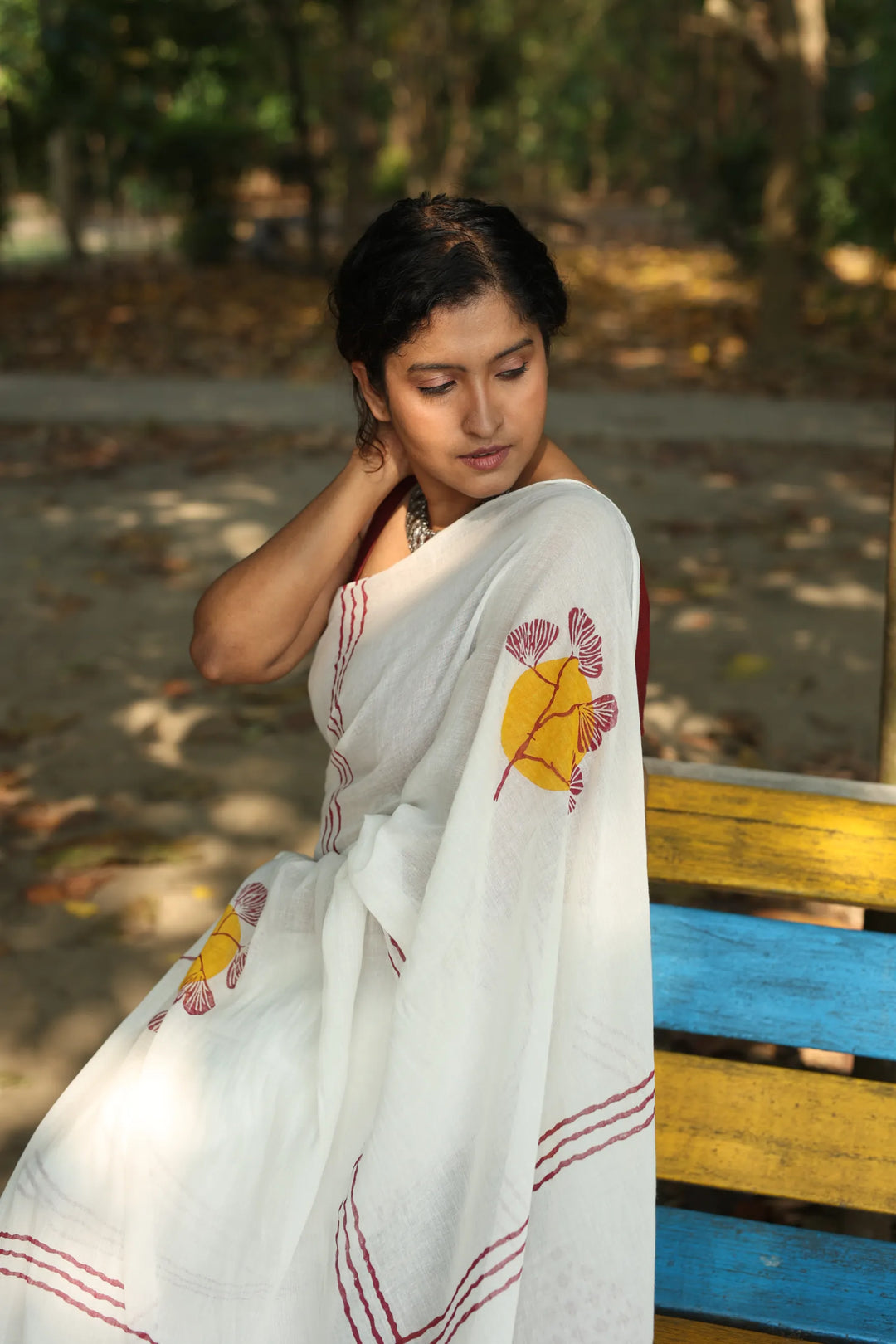 Sunlit Ginkgo Handloom Organic Cotton Saree