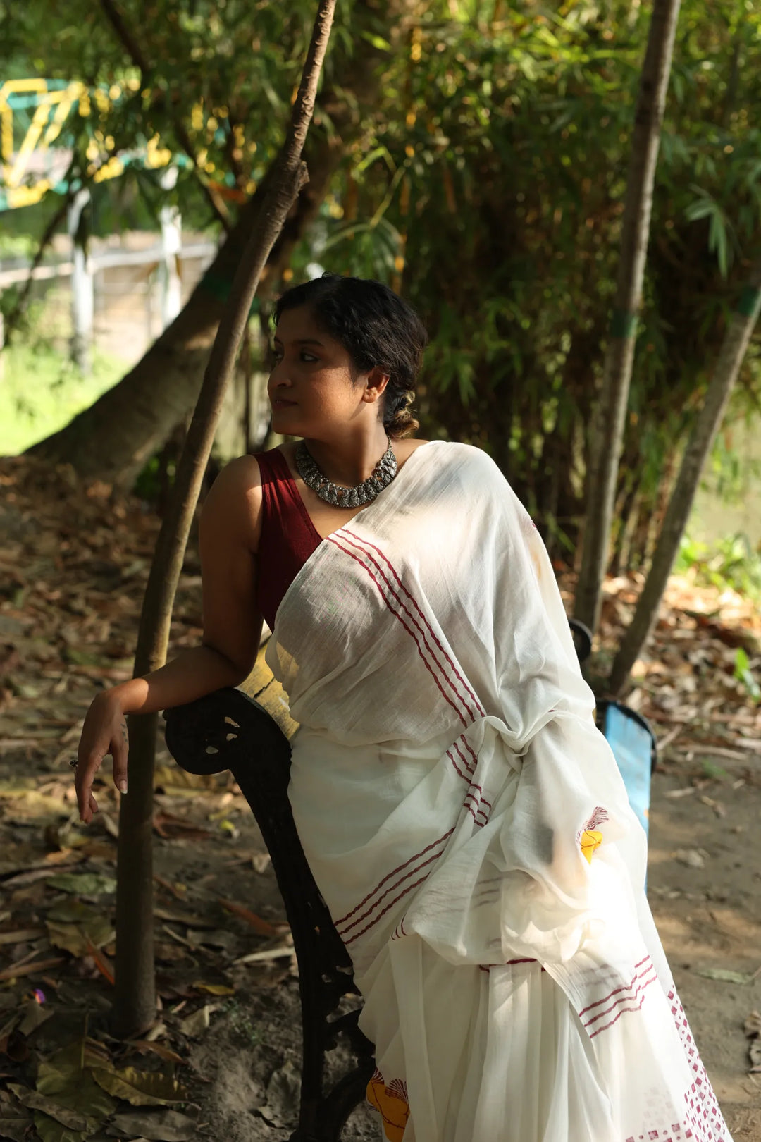 Sunlit Ginkgo Handloom Organic Cotton Saree
