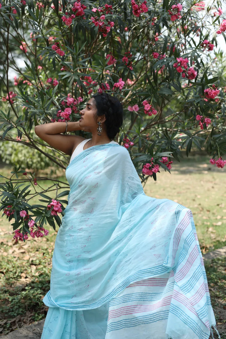 Paper Planes Paradise Handloom Organic Cotton Saree