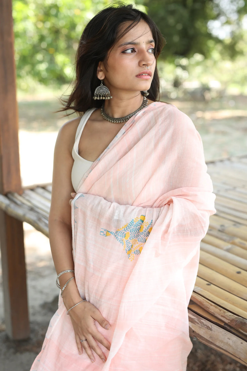 Peachy Paradise Handloom Organic Cotton Saree