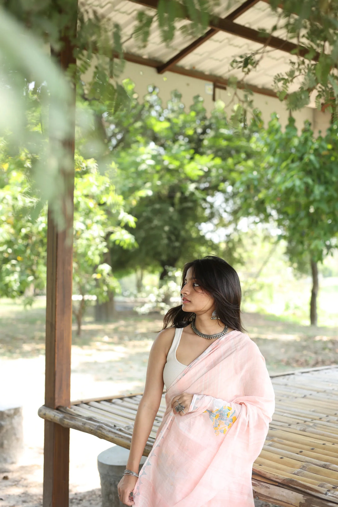 Peachy Paradise Handloom Organic Cotton Saree