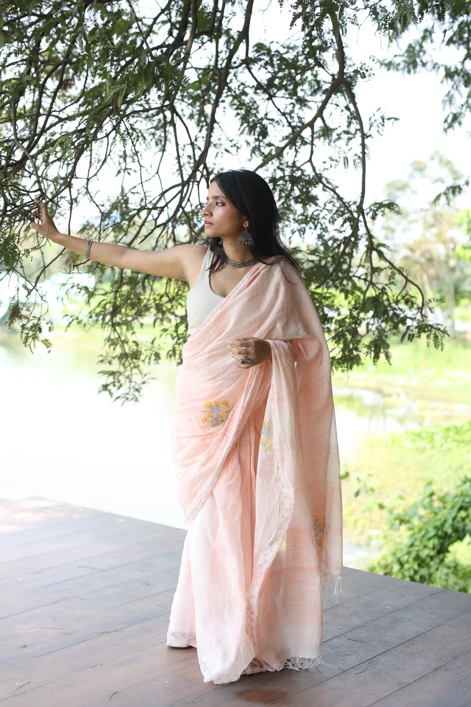 Peachy Paradise Handloom Organic Cotton Saree