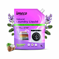 IMECO Bamboo Shakti Natural Detergent Liquid 1 Liter (Pouch) - Coconut & Lavender Fragrance - Designed to Remove Dried Stains