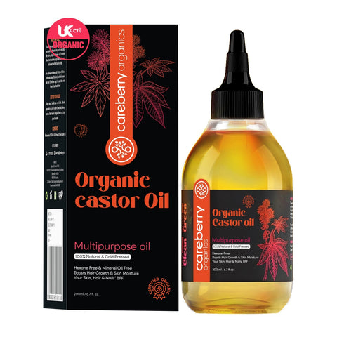 Careberry Organic Cold Pressed Castor Oil (Arandi Oil), Hexane Free, 100% Natural & Cold Pressed, Ayush Certified Ayurvedic 200ml