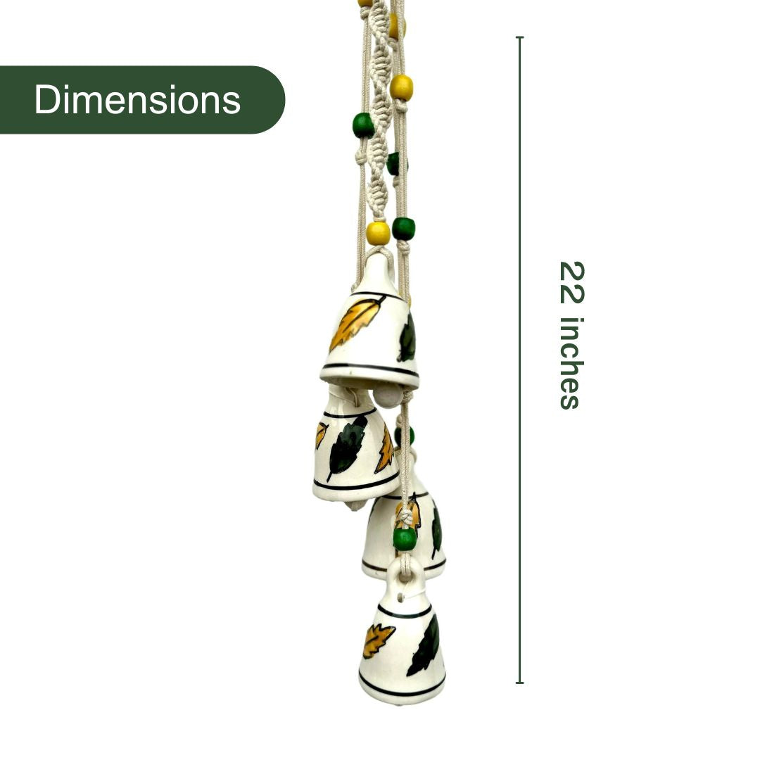Macrame Symphony, 4 Mini Ceramic Bells Home Wall Décor Handmade Home Wall Décor, Wind chime