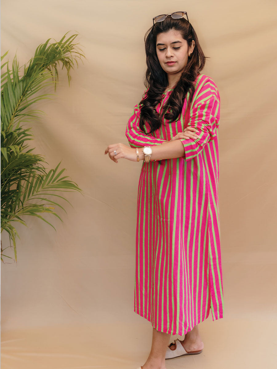 LINEN POCKET KAFTAN DRESS