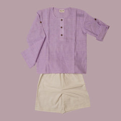 Earthy Wanderer' - 100% Handspun Khadi Boys' Set with Full Sleeve Button-down Shirt and Shorts