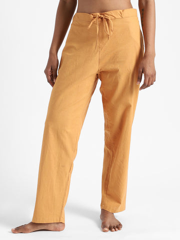 LivBio Women's Pants | Pomo Orange | 100% Organic Cotton | Naturally Dyed | Hand Spun and Hand Woven Trousers | Relaxed Fit
