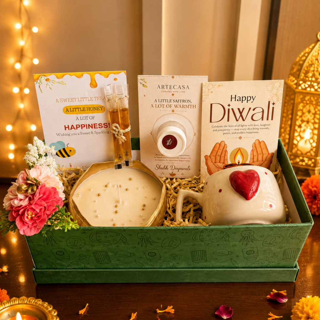 Green Aura Festive Mug Gift Box | Mug & Urli Soy Wax Candle