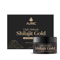 Auric Lab Certified High Altitude Shilajit/Shilajeet Gold Resin 20g | 75% Fulvic Acid + Humic Acid |80+ Trace Minerals, Real Brass spoon and Shilajit rock with every order