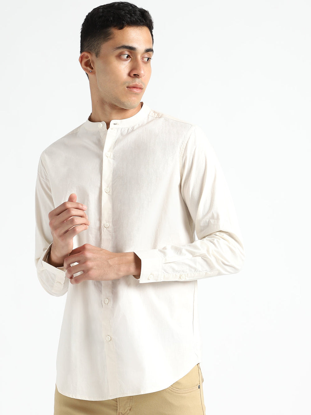 LivBio Men's Shirt | Light Cream | Full Sleeve | Round Neck Collar | Naturally Dyed 100% Organic Cotton