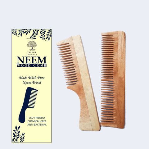 Tanman Organics Pure Kacchi Neem Wood Comb Pack Combo -03 (Pack of 2)