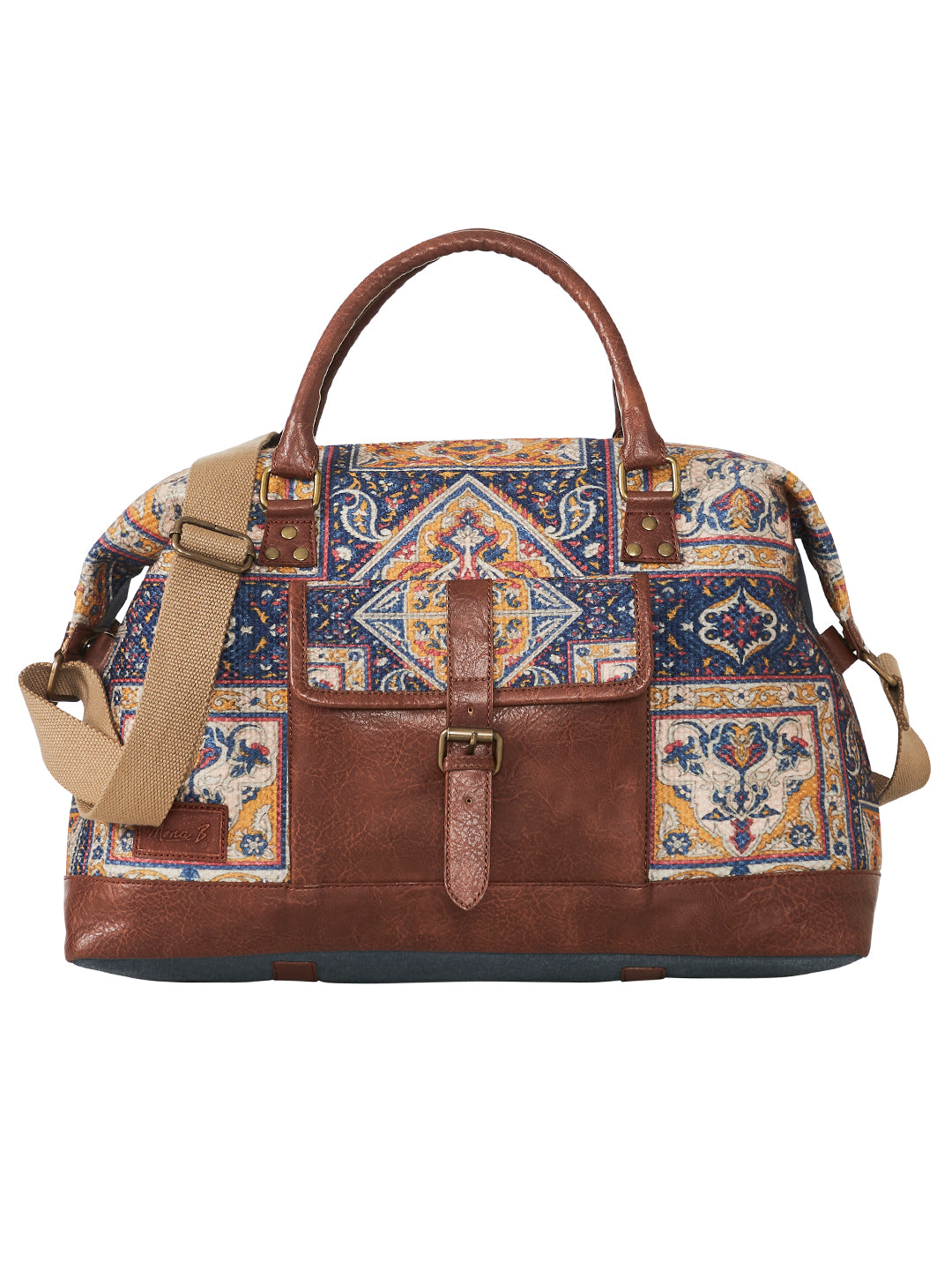 Mona B Large Kilim Inspired Duffel Gym Travel and Sports Bag with Outside Pocket and Stylish Design for Women: Chocolate