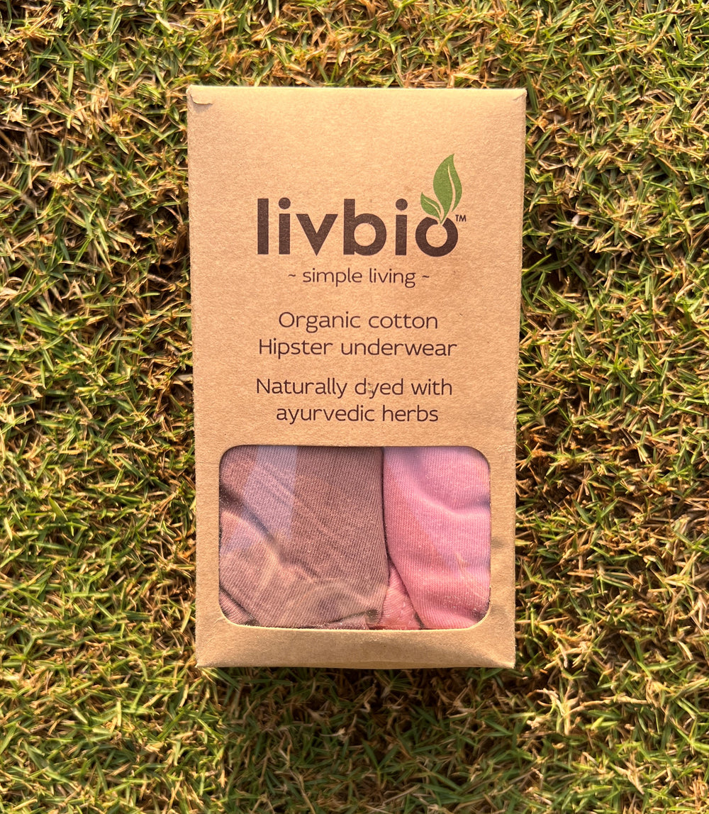 LivBio Organic Cotton Hipster Underwear | Women's Underwear Combo | Rose Pink and Soil Brown | Naturally Dyed | Pack of 2