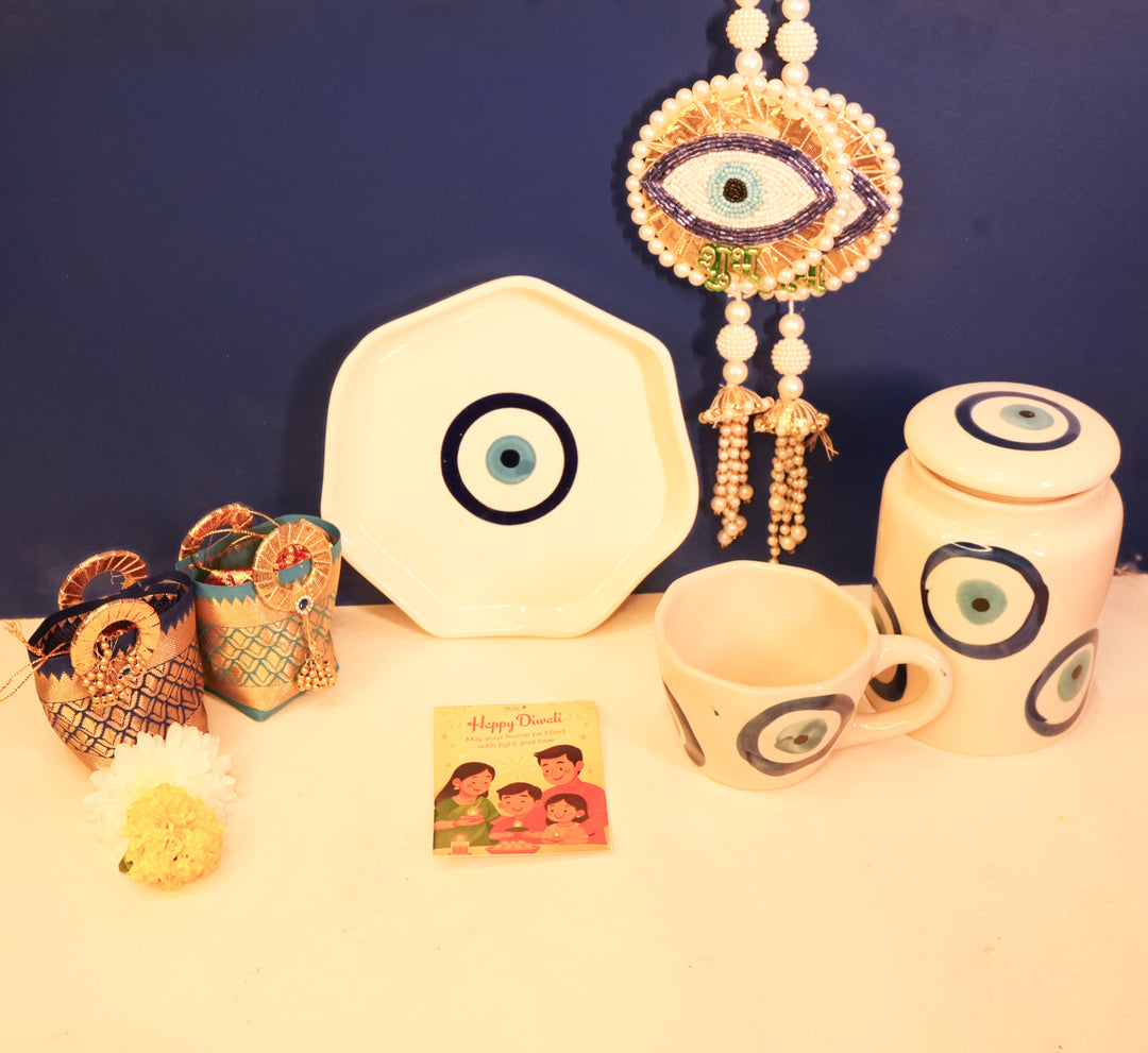Nazar Suraksha Diwali Gift Box | Evil Eye Festive Hamper with Breakfast Set & Decor – ArteCasa