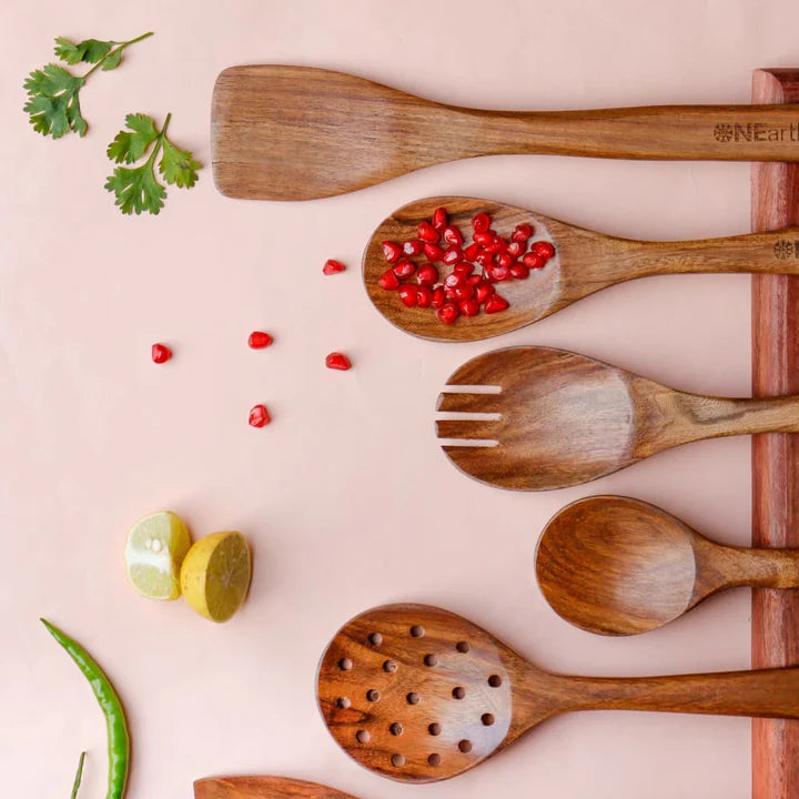 ONEarth Wooden Premium Cooking & Serving Kitchen Tool 6 Pieces Spoon Set