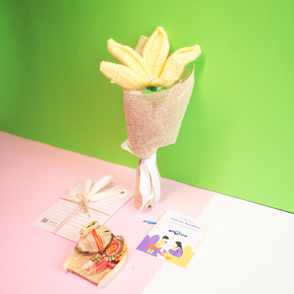 Handcrafted Yellow Tulip Rakhi Hamper – Premium Rakhi Gift Set