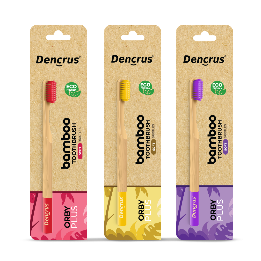 Dencrus Orby Plus Bamboo Toothbrush - Lavender, Yellow & Red (Pack of 3)