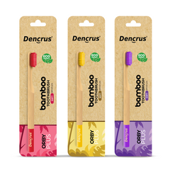 Dencrus Orby Plus Bamboo Toothbrush - Lavender, Yellow & Red (Pack of 3)
