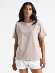 LivBio Women's T-Shirt | Soil Brown | 100% Organic Cotton | Naturally Dyed Fiber | Casual Crew Neck